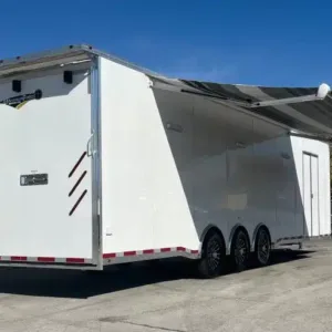 Enclosed Car Trailer 2025 34ft. w/Large Corner Bathroom, Electric Awning, Aluminum Wheels, & More! 0178